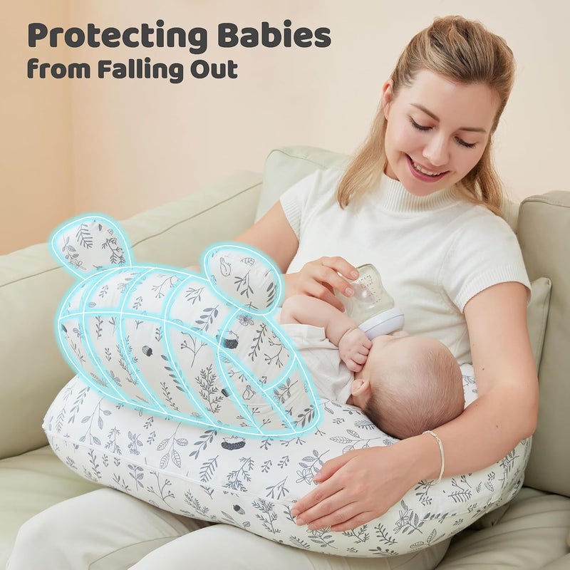 lasoftan Nursing Pillow for Breastfeeding, Breast Feeding Pillow for Mom Support, Adjustable Waist Strap and Removable Cotton Cover, Leaves - Image 2